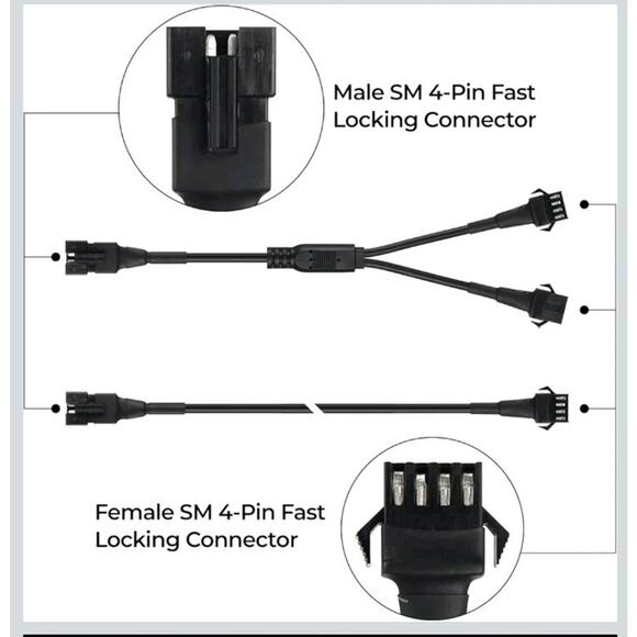 4pc 2-Ft Extension Cords & 3pc 2-Way Splitter for Underglow RGB LED Strip s30 b1 - Picture 2 of 5